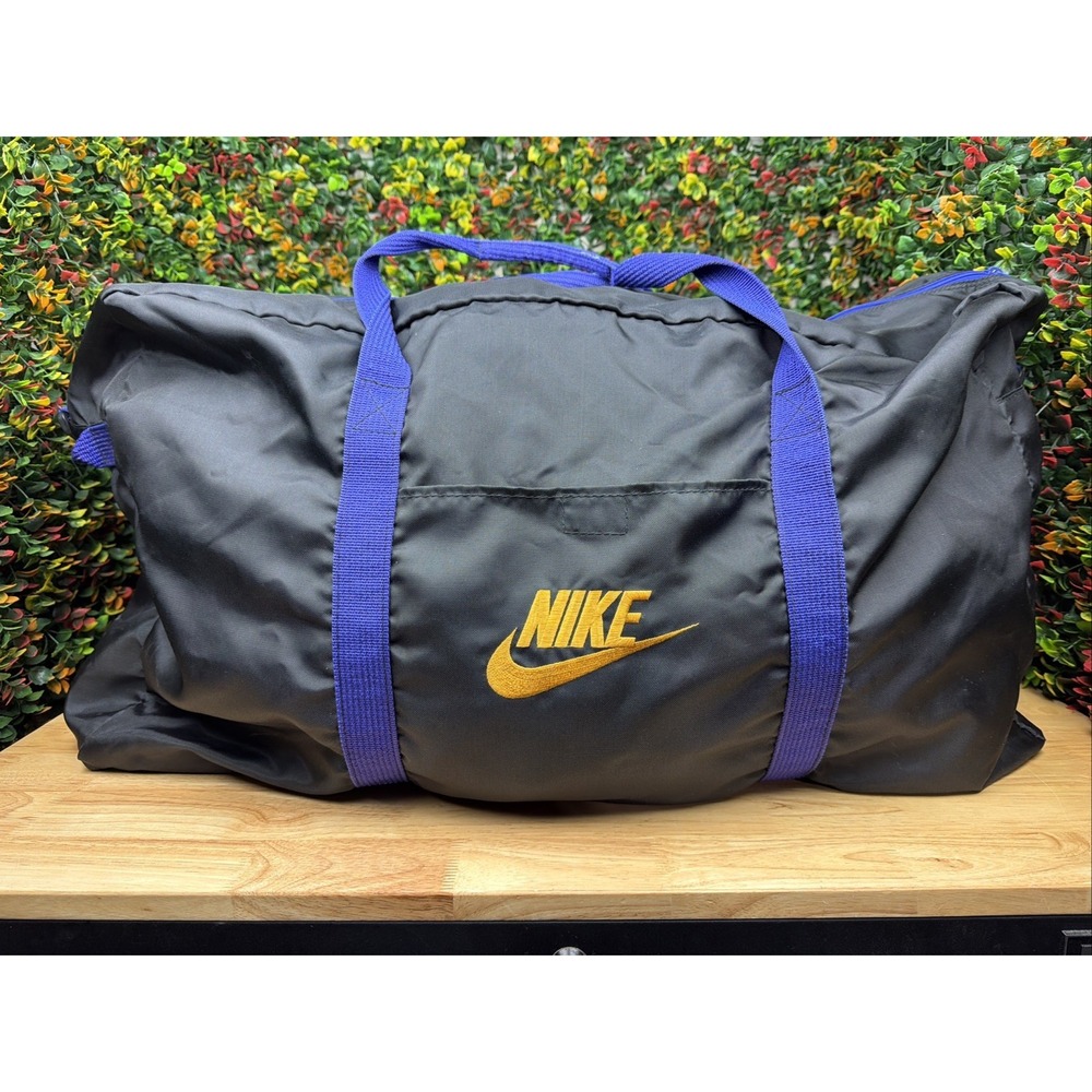 NIKE Spell Out Swoosh Athletic Duffle Gym Bag 80s 90s Gray Tag Rare Vintage‎ VTG